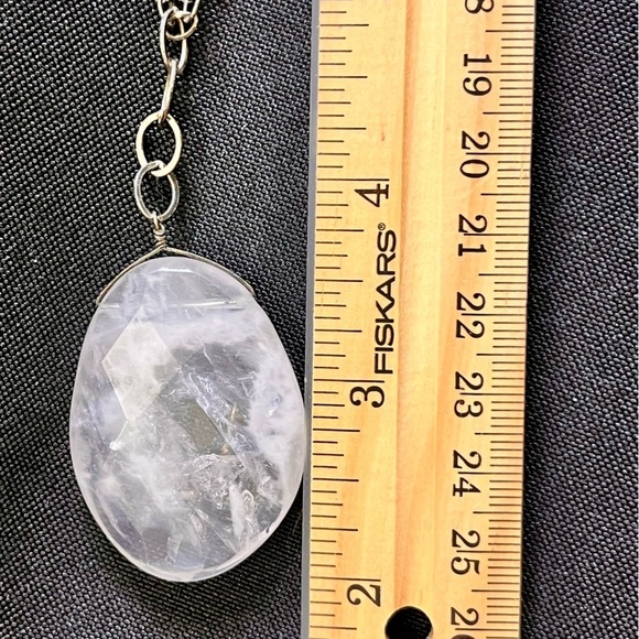 Handmade Necklace Silver Chain Faceted Quartz Stone Pearl Like Dangle Boho Chic - Picture 5 of 13